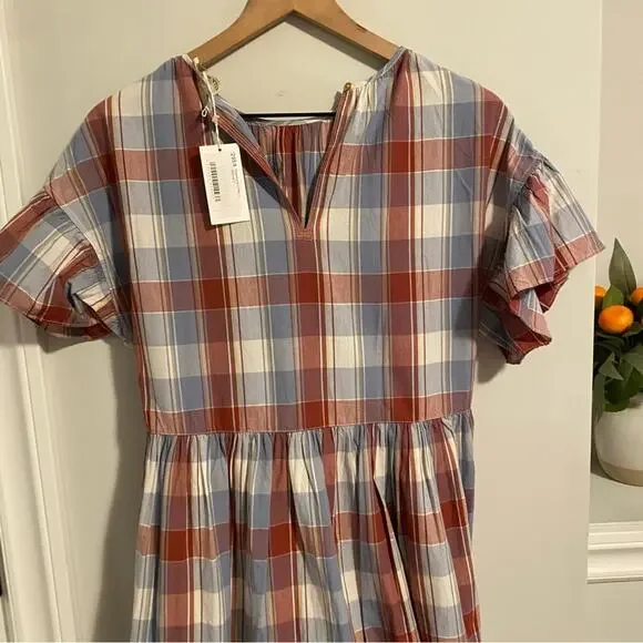NWT Ulla Johnson Red Blue Plaid Mini Dress 2 - Picture 6 of 13